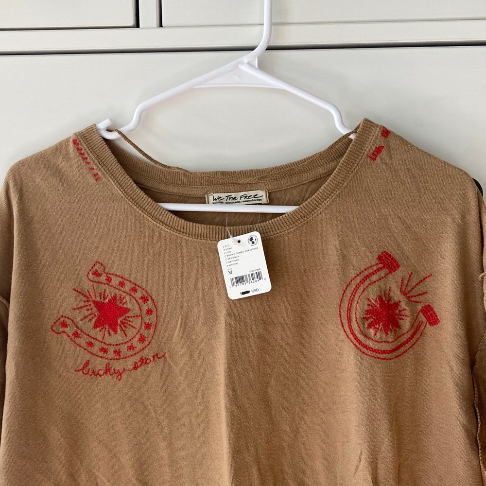 We the Free Tan Tee with Red Embroidery
